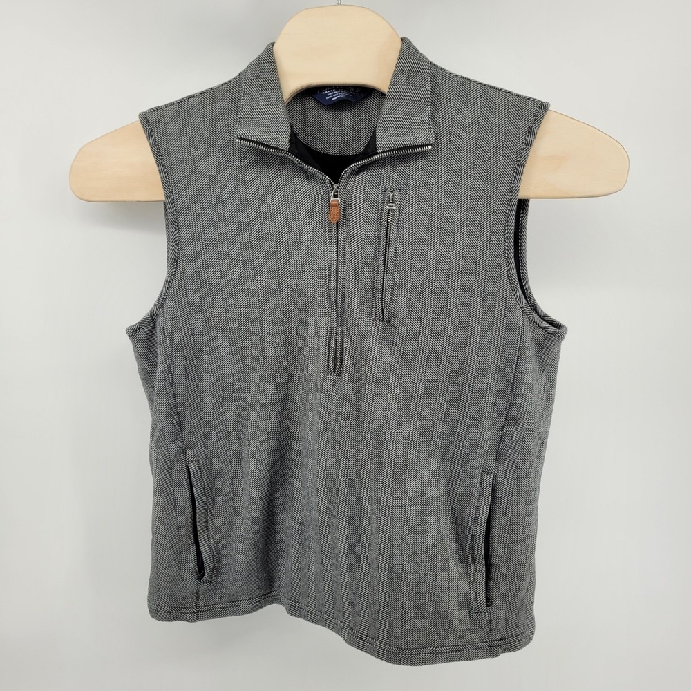 Polo Golf Ralph Lauren Vest Mens Medium Gray Herringbone Sleeveless Zip Front‎